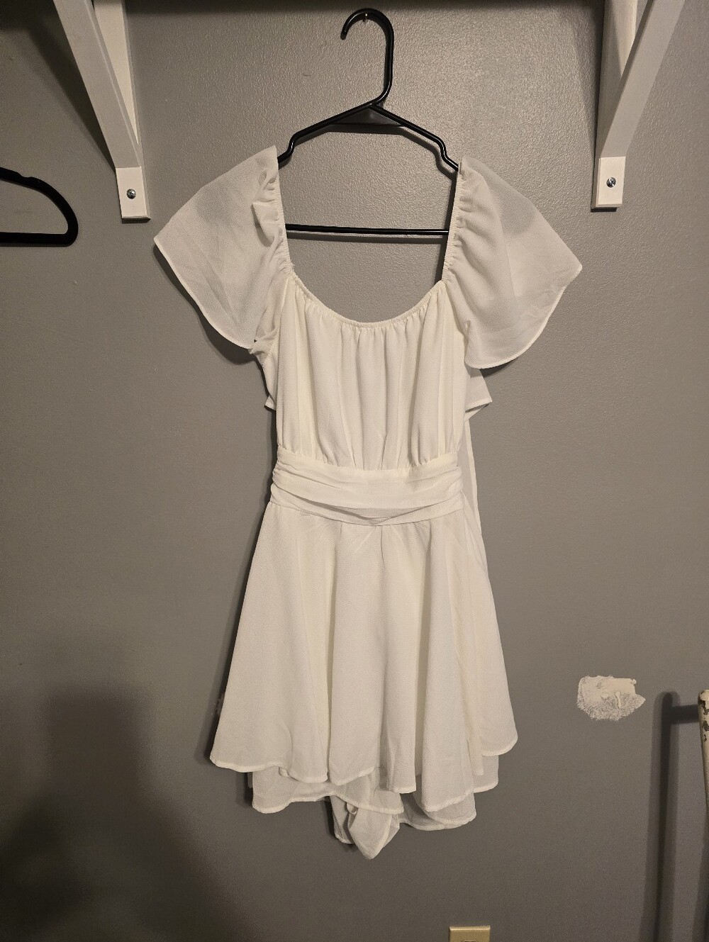 White Flutter Sleeve Skater Dress Romper